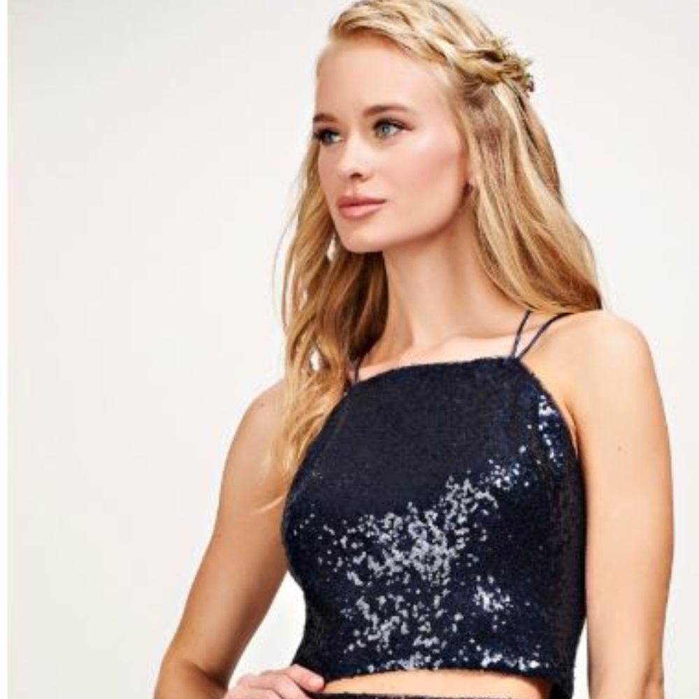 Theia Zoe Sequin Halter Top